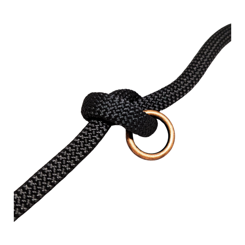 Handgefertigte Hundeleine aus starkem Tau, ausgestattet mit antiken Messingkarabinern für eine sichere und stilvolle Führung.